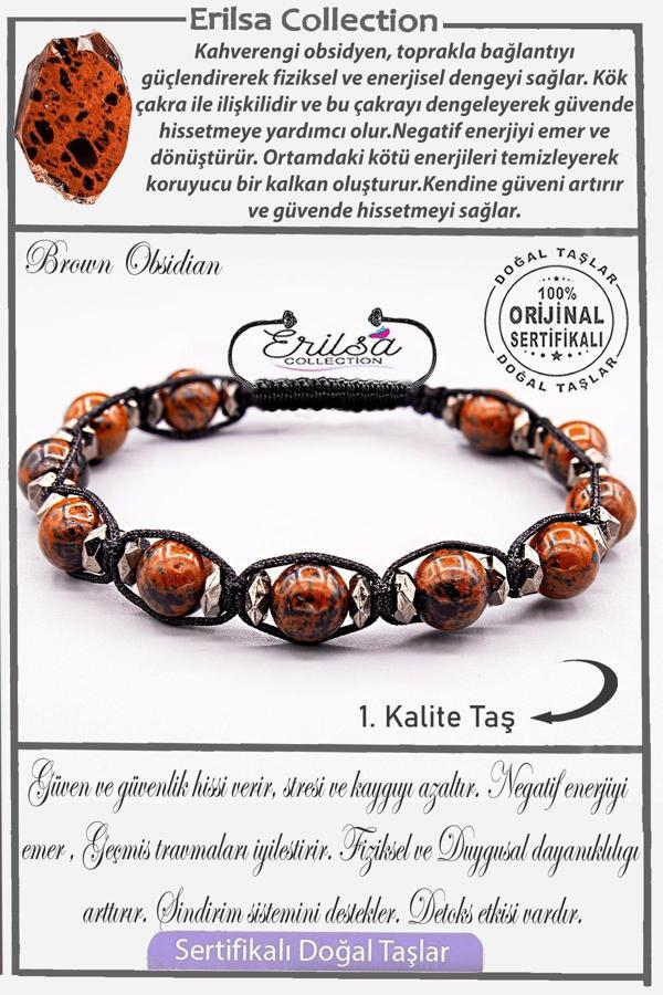 Sertifikalı AAA+ Kalite Gerçek Terahertz - Kahverengi Obsidyen Taşı Bileklik - Image 1