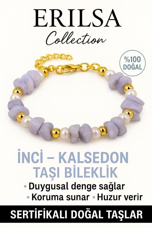 Sertifikalı İnci ve Kalsedon Taşı Bileklik – Duygusal Denge ve Huzur - Image 1