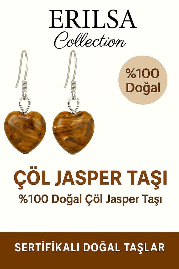 Sertifikalı Kalp Model Çöl Jasper Taşı Küpe – Güç, Denge ve Koruma Taşı - Image 1