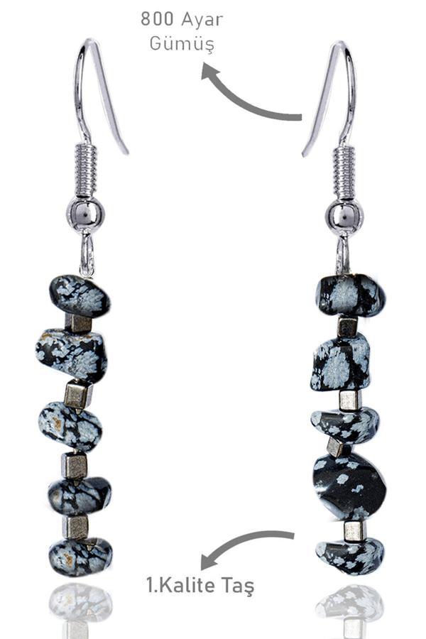 Sertifikalı Kırık Taşlı Model Karlı Obsidyen Taşı Küpe - Image 1