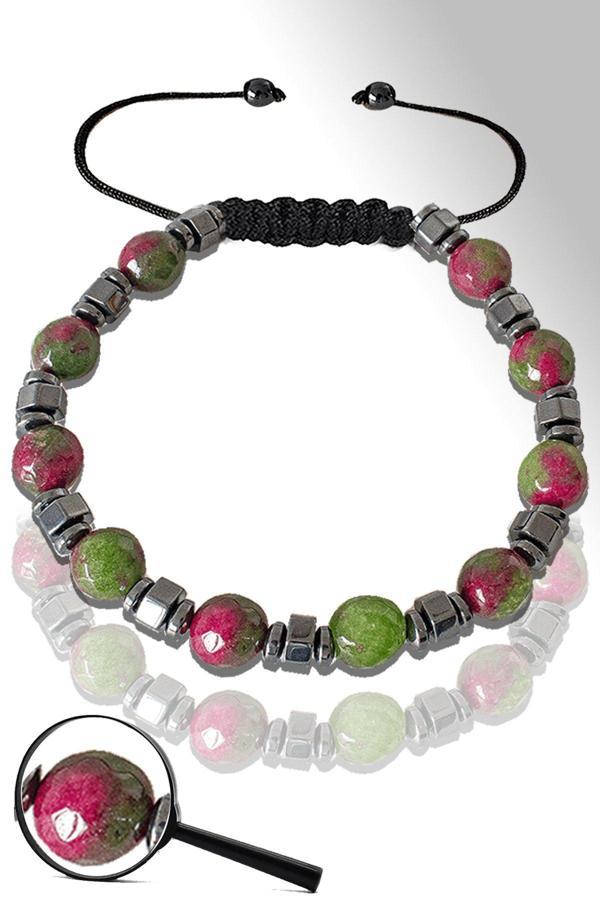 Sertifikalı Silver Hematitli Fasetli Yosunlu Kuvars Taşı Bileklik - Ayarlamalı - Image 1