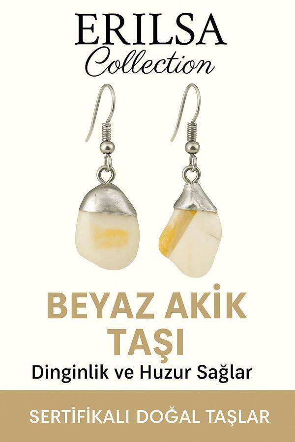 Sertifikalı Beyaz Akik Taşı Küpe – Saflık, Huzur ve Ruhsal Denge Taşı - Image 1