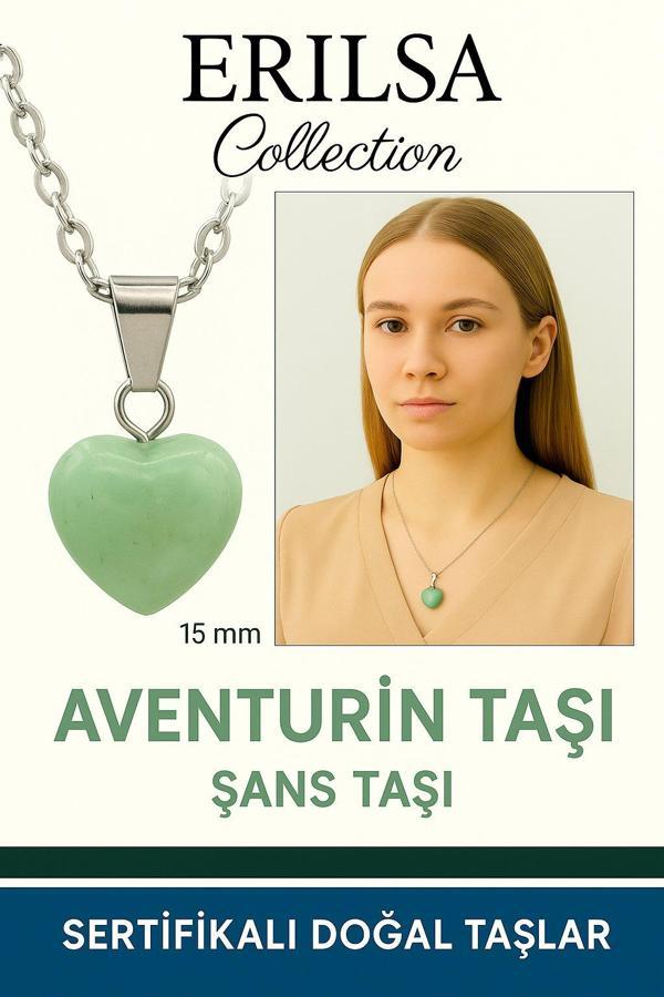 Sertifikalı Kalp Model Mini Aventurin Taşı Kolye – Şans, Huzur ve Bolluk Taşı - Image 1