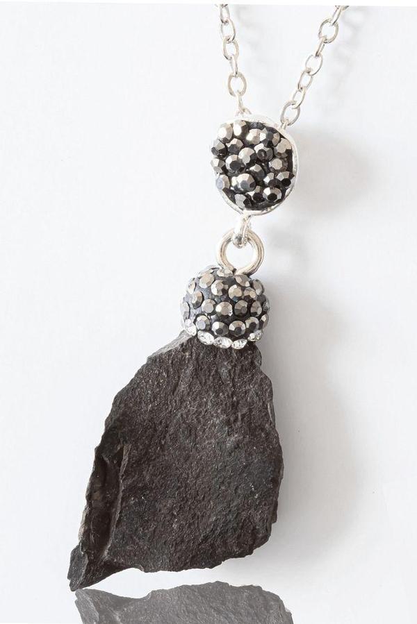 Sertifikalı Zirkon Taşlı Model Şungit - Shungite Taşı Kolye (Ham İşlenmemiş) - Image 1