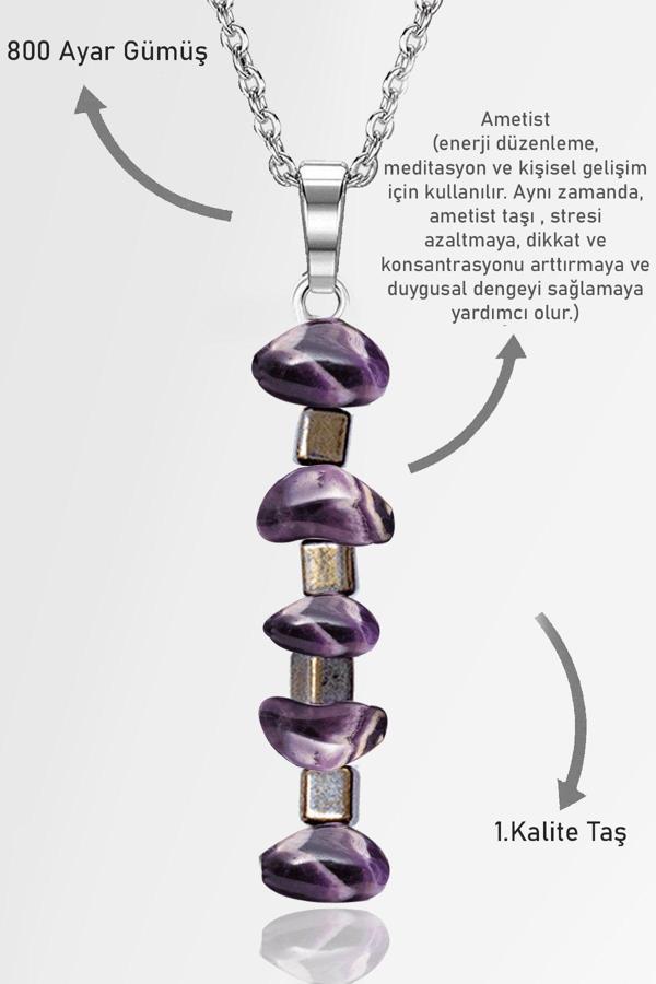 Sertifikalı AAA+ Kırık Taşlı Model Ametist Taşı Kolye - Image 1