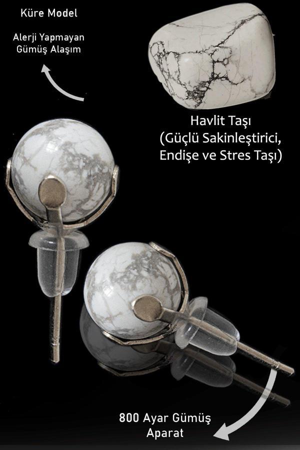 Sertifikalı Gerçek Havlit Taşı Nokta Doğal Taş Küpe - Image 1