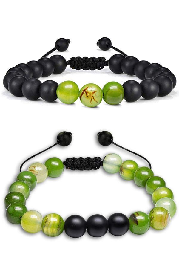 Sertifikalı Doğal Yeşil Akik Oniks Taşı Doğal Taş Bileklik Seti - Image 1