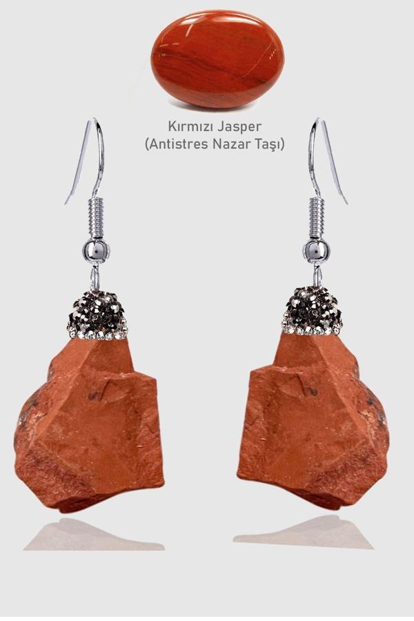 Sertifikalı Zirkon Taşlı Model Ham İşlenmemiş Kırmızı Jasper Taşı Küpe - Image 1