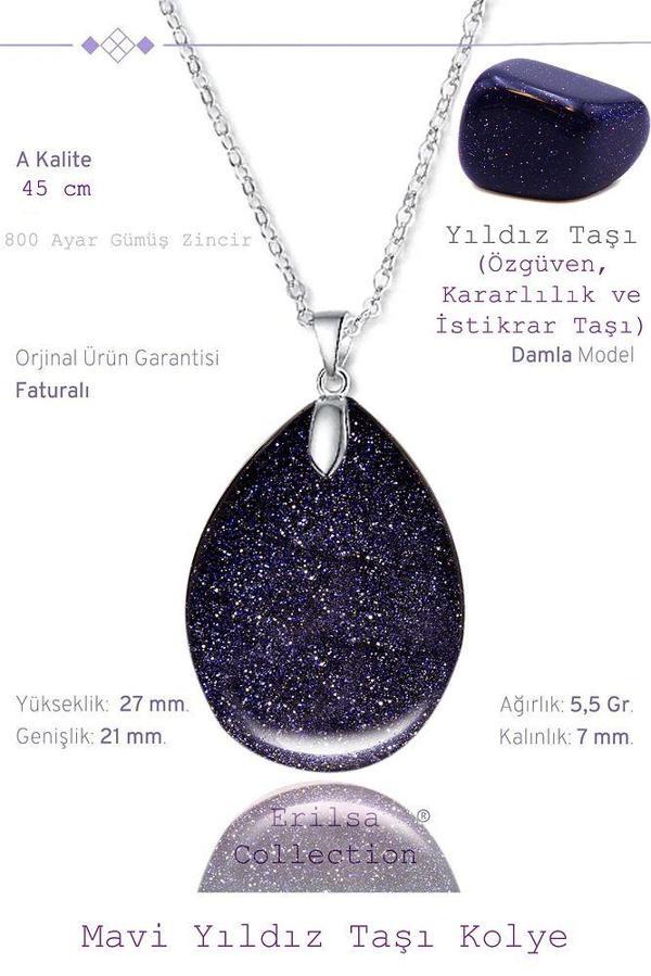 Sertifikalı Damla Model Lacivert Mavi Yıldız Taşı Kolye (GÜMÜŞ APARATLI) - Image 1