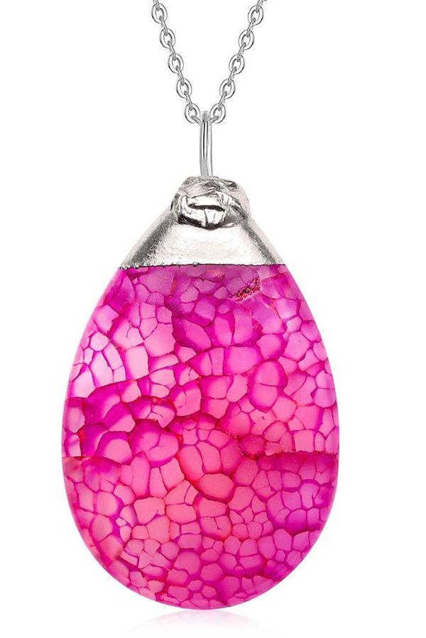 Damarlı Pembe Akik Taşı Doğal Taş Kolye - Image 1