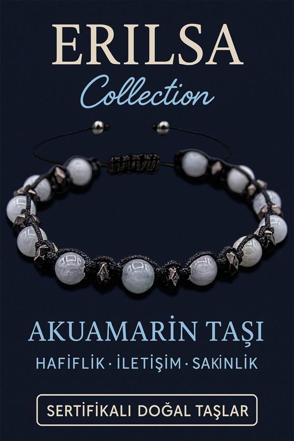 Sertifikalı 6 mm Terahertz & Akuamarin Taşı Bileklik – Huzur, İfade Gücü ve Koruma - Image 1