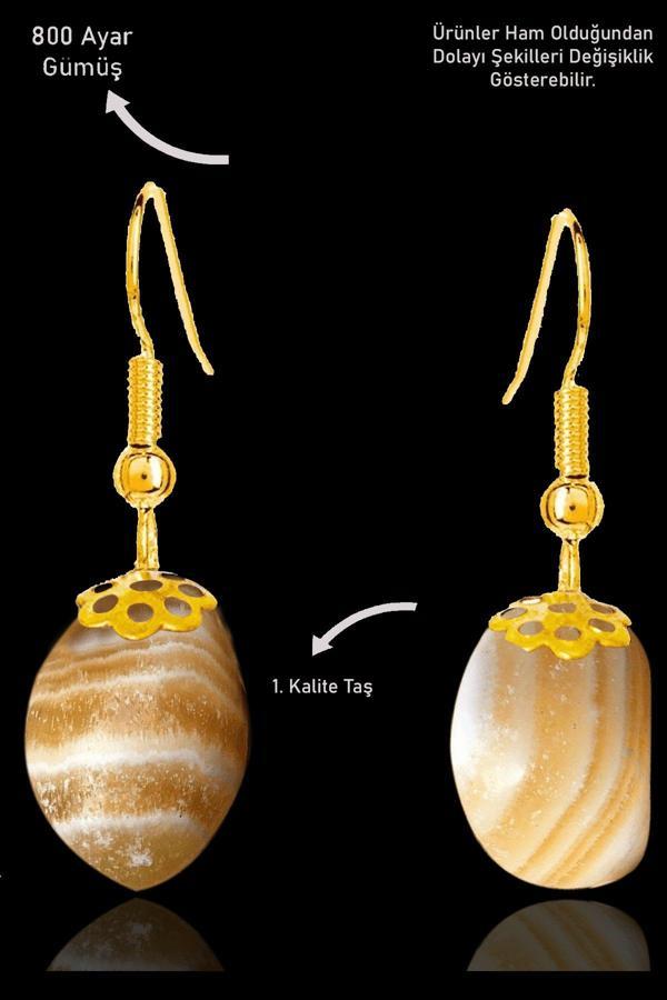 Sertifikalı Amorf Model Bal Kalsit Taşı Küpe - Gold Renkli - Image 1