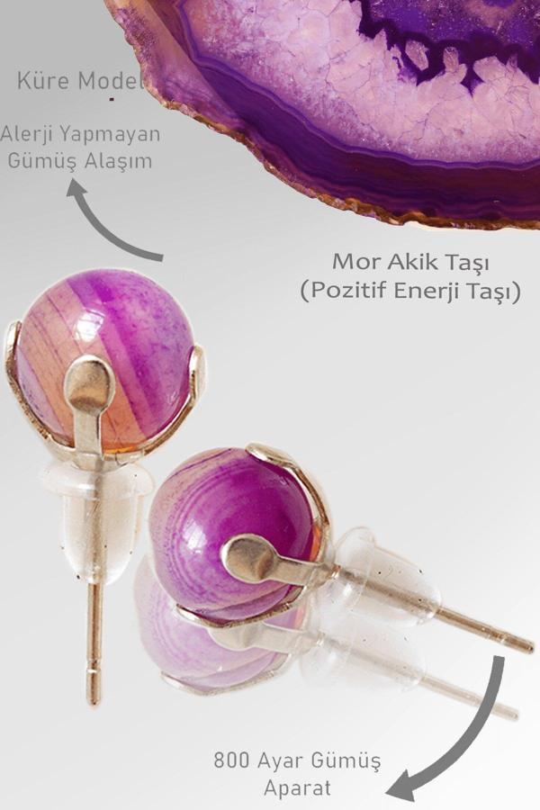 Sertifikalı Gerçek Şeffaf - Mor Akik Taşı Nokta Doğal Taş Küpe - Image 1