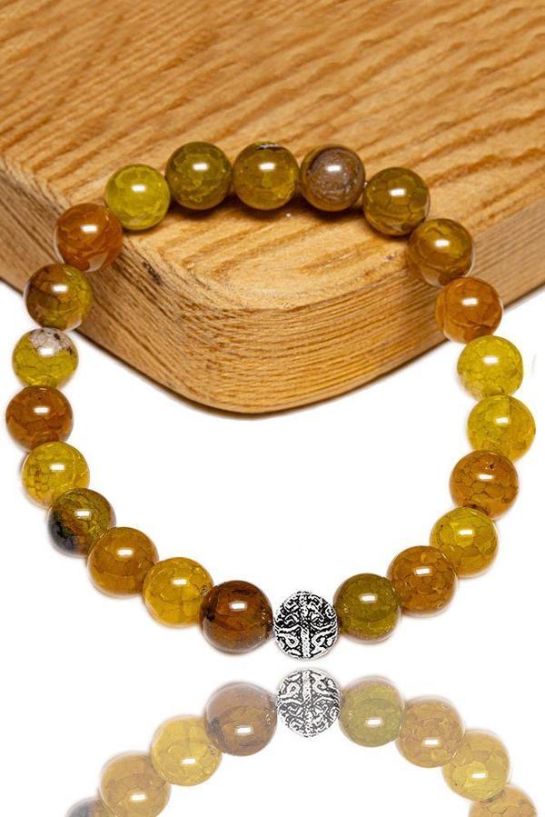 Sertifikalı Aaa+ Damarlı Ejderha Sarı Akik Taşı Bileklik - Gümüş Aparatlı - Image 1