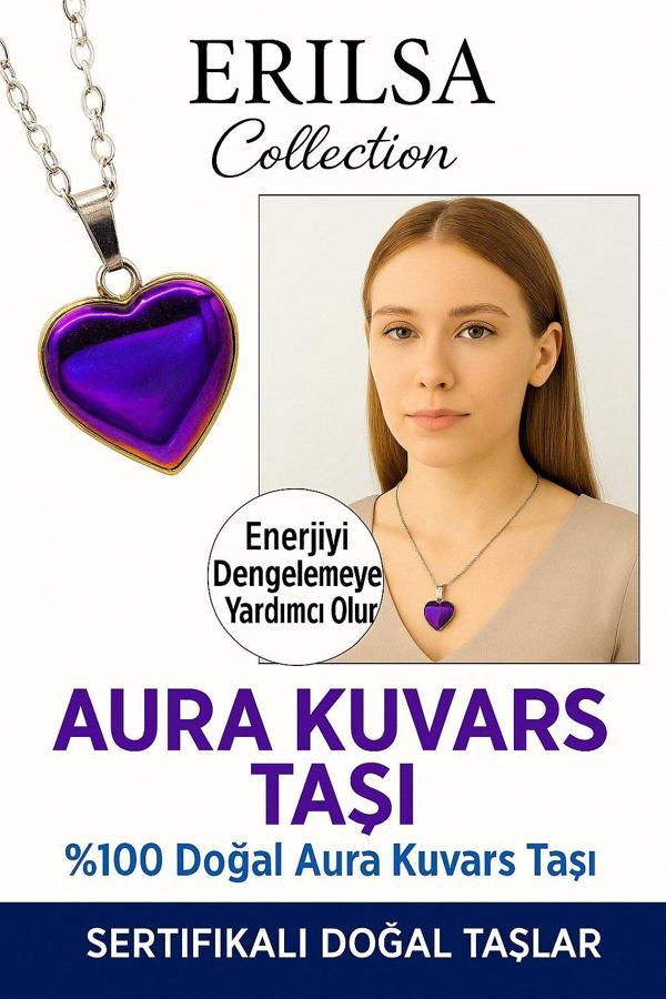 Sertifikalı Kalp Model Mavi Aura Kuvars ve Hematit Kolye – Negatif Enerjiye Karşı Kalkan - Image 1
