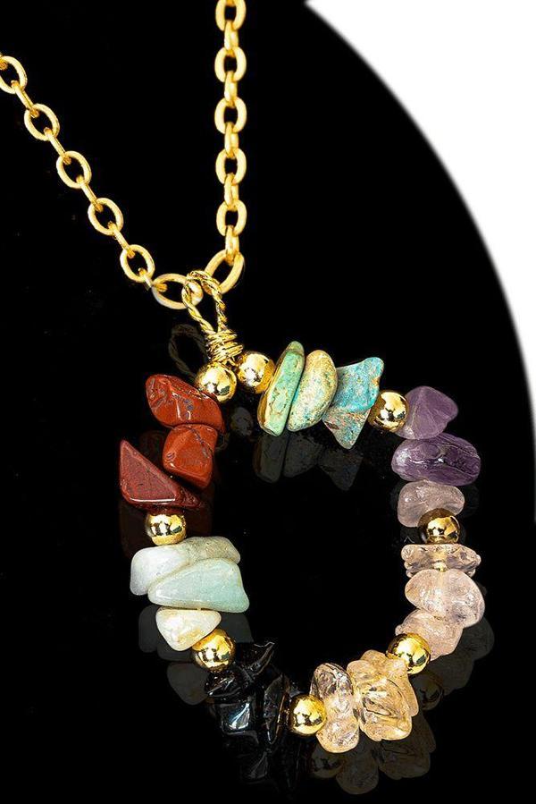 Sertifikalı Kırık Taşlı Model 7 Çakra Kolye - Jasper, Firuze, Ametist, Sitrin, Obsidyen, Amazonit, K - Image 1