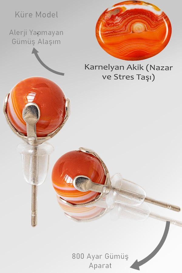 Sertifikalı Gerçek Karnelyan Akik Taşı Nokta Doğal Taş Küpe - Image 1