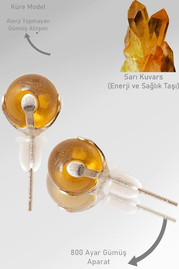 Sertifikalı Gerçek Sarı Limon Kuvars Taşı Nokta Doğal Taş Küpe - Image 1