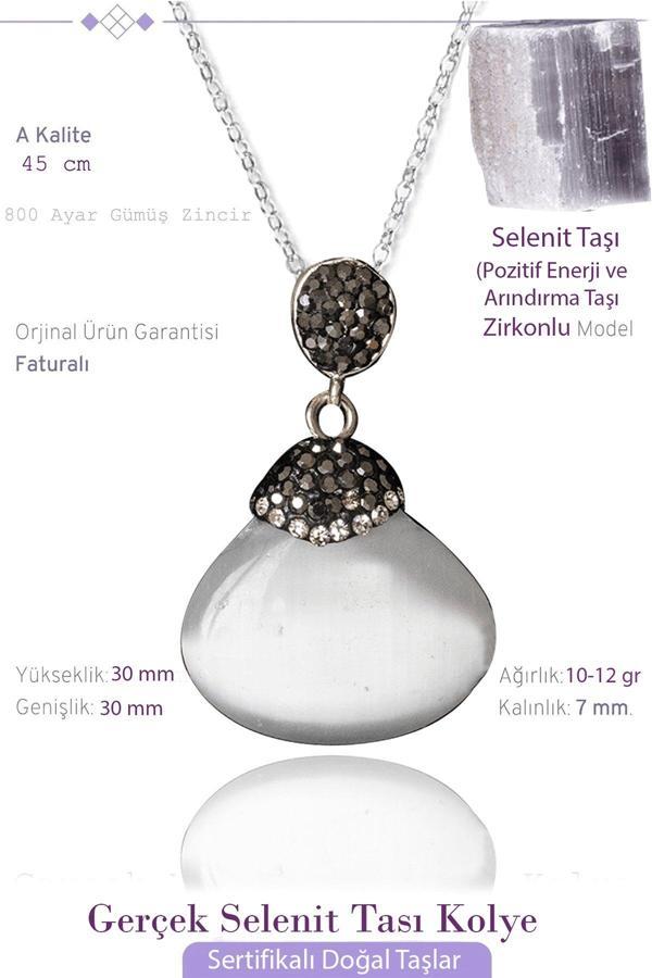 Sertifikalı Zirkon Taşlı Oval Selenit Taşı Kolye - Image 1