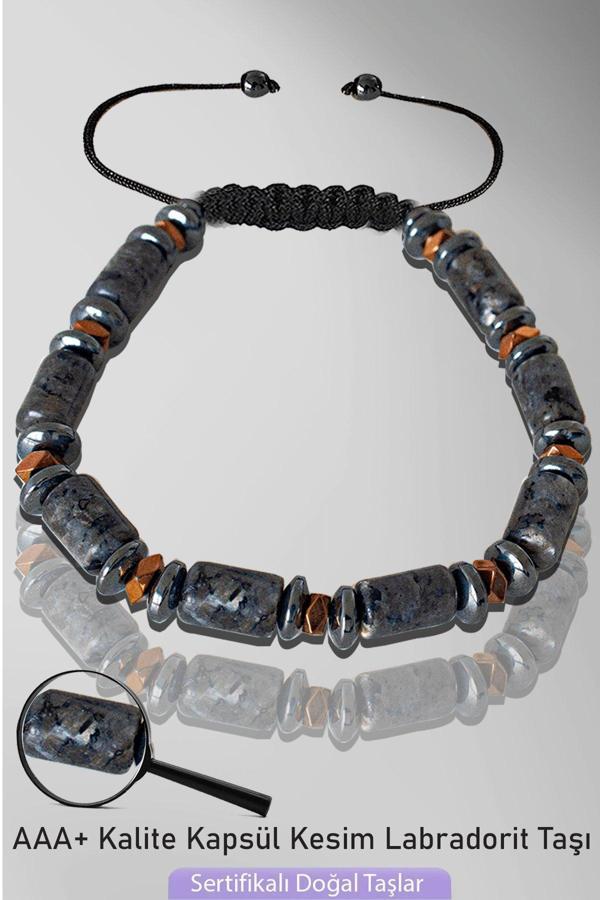 Sertifikalı Rose Hematitli Kapsül Model AAA+ Labradorit Taşı Bileklik - Image 1