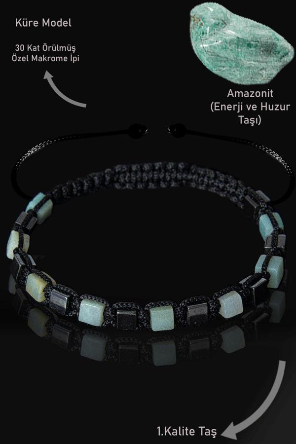 Sertifikalı Küp Model Terahertz - Amazonit Taşı Bileklik - Ayarlamalı - Image 1