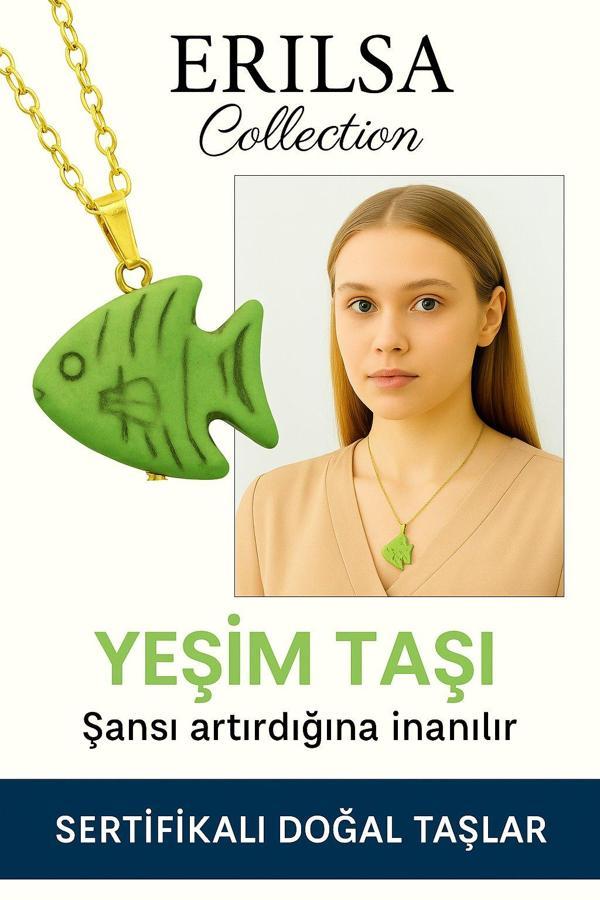 Sertifikalı Sarı Renkli Balık Model Yeşim Taşı Kolye – Şans, Huzur ve Bolluk Taşı - Image 1