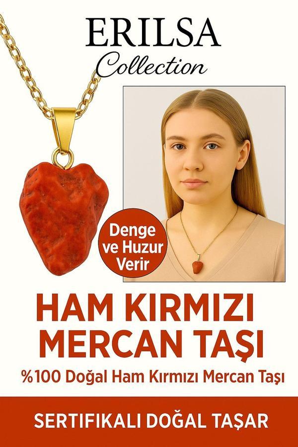 Sertifikalı Altın Kaplama Ham Doğal Kırmızı Mercan Kolye – Tutku, Enerji ve Dişil Gücü Yükseltir - Image 1