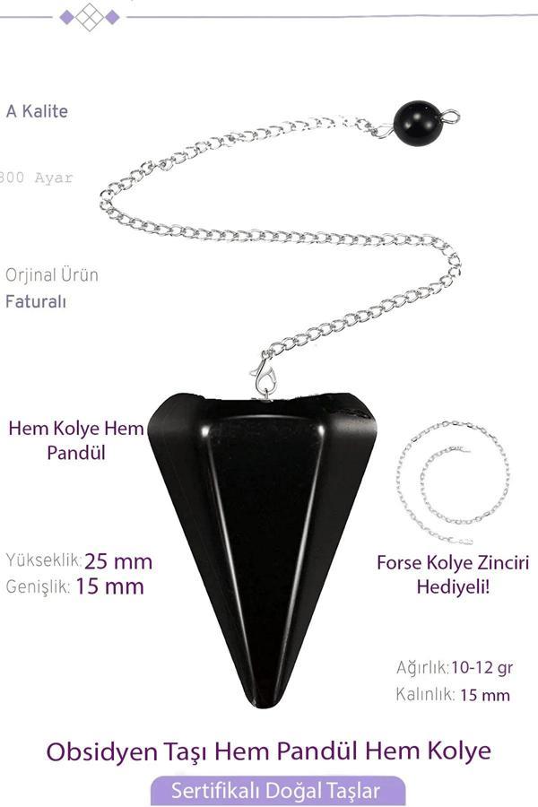 Sertifikalı Obsidyen Taşı Pandül Sarkaç Hem Pandül - Hem Kolye - Image 1