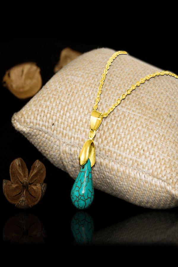 Sertifikalı Gold Damla Kesim Firuze - Turkuaz Taşı Kolye (Gümüş Aparatlı) - Image 1