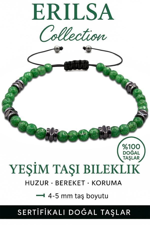 Sertifikalı İnce Model Fasetli Terahertz ve Yeşim Jade Taşı Bileklik – Enerji Dengeleyici - Image 1