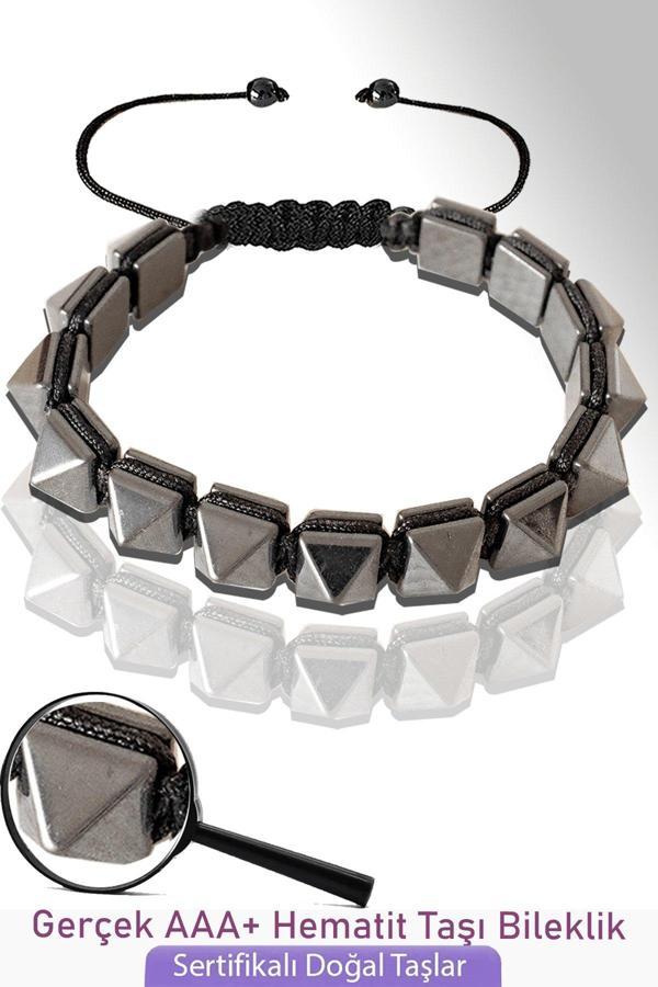 Sertifikalı Elmas Kesim Gerçek Silver Hematit Taşı Bileklik - Ayarlamalı - Image 1