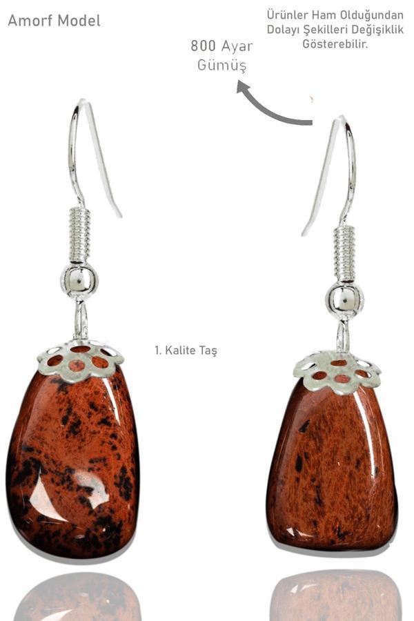 Sertifikalı Amorf Model Ham Kahverengi Obsidyen Taşı Küpe - Image 1