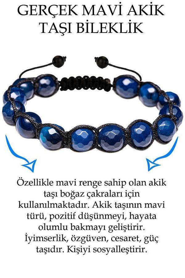 Sertifikalı Fasetli Mavi Akik Taşı Bileklik - Makrome - Image 1