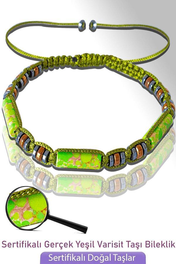 Sertifikalı Gerçek Hematit - Yeşil Varisit Taşı Bileklik - Ayarlamalı - Image 1