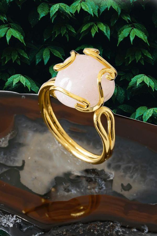 Sertifikalı Gold Rokoko Model Pembe Kuvars Taşı Yüzük - Ayarlamalı - Image 1