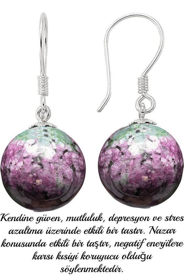 Sertifikalı Elmas Kesim Ruby Yakutlu Zoisit Anyolit Taşı Doğal Taş Küpe - Image 1