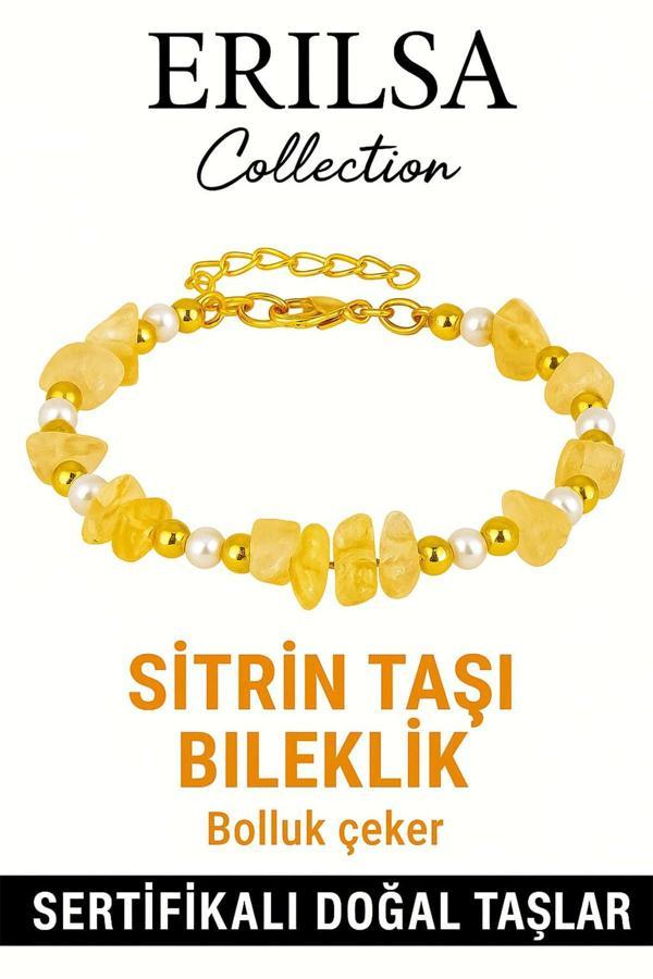 Sertifikalı Kırık Taşlı Model İnci – Sitrin Taşı Bileklik – Pozitif Enerji ve Bolluk - Image 1