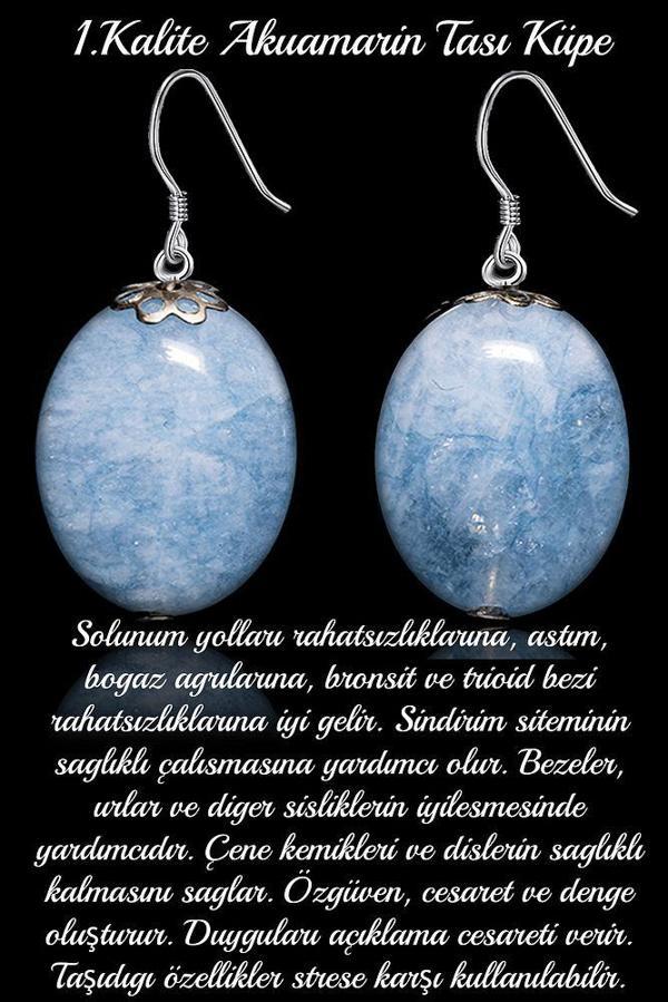 Sertifikalı Oval Kesim Akuamarin Taşı Küpe (1.kalite) - Image 1