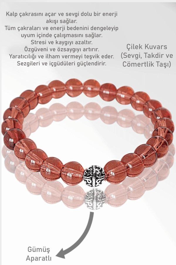 Sertifikalı AAA+ Çilek Kuvars Taşı Bileklik - Gümüş Aparatlı - Image 1