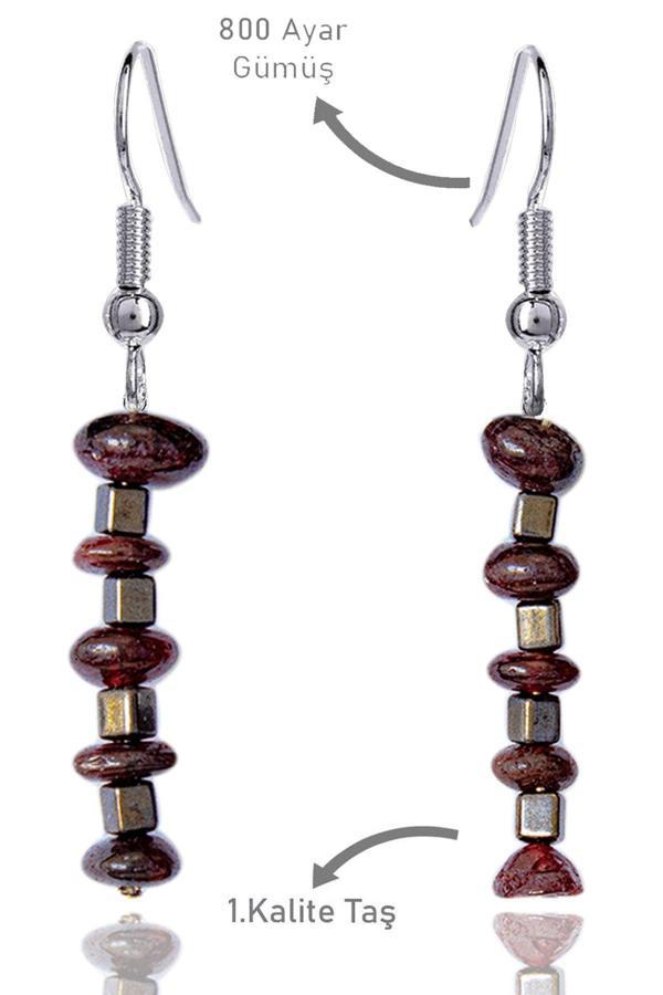 Sertifikalı Kırık Taşlı Model Lal - Garnet Taşı Küpe - Image 1