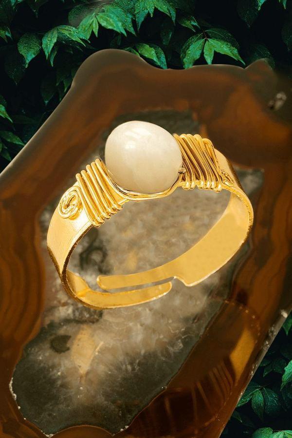 Sertifikalı Kalın Tımbıl Gold Model Sedef Taşı Yüzük - Ayarlamalı - Image 1