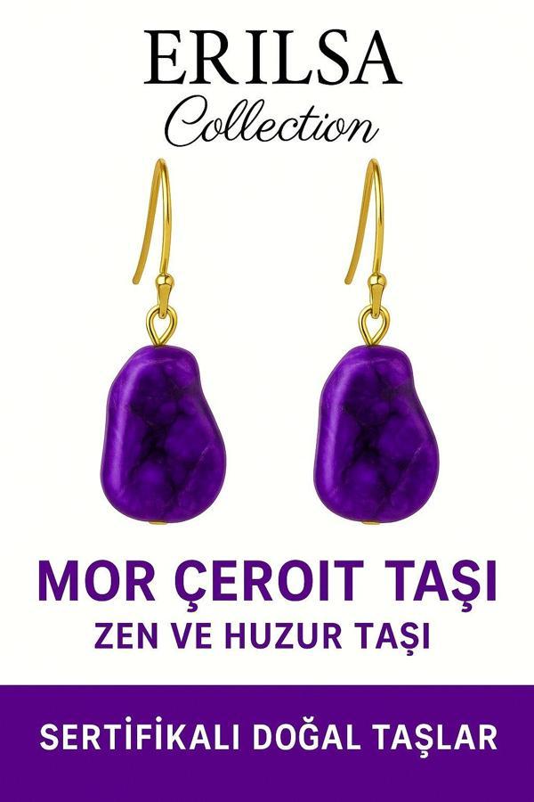 Sertifikalı Ham İşlenmemiş Mor Çeroit Taşı Küpe – Ruhsal Dönüşüm, Şifa ve Enerji Taşı - Image 1