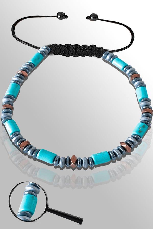 Sertifikalı Hematit - Firuze (Turkuaz) Taşı Bileklik - Ayarlamalı - Image 1
