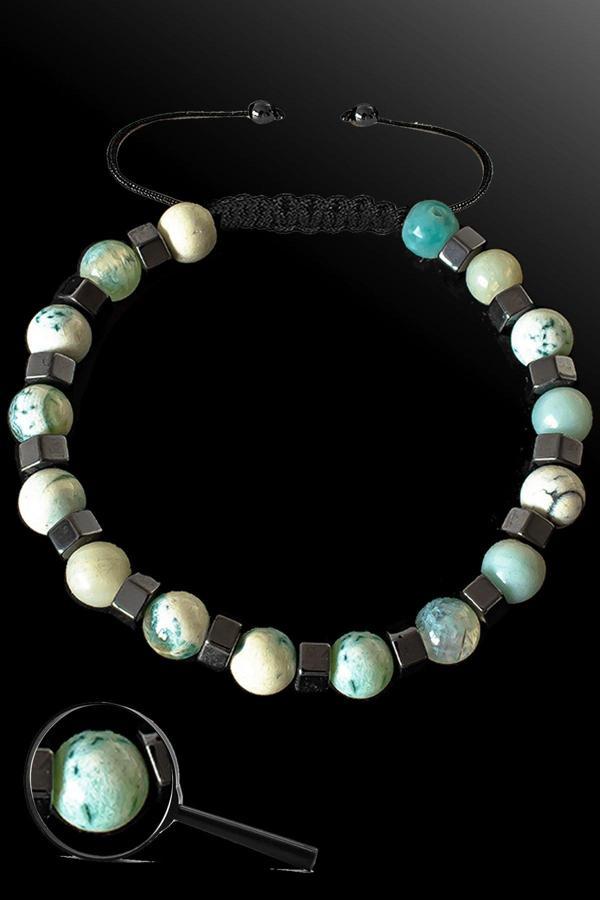 Sertifikalı Silver Hematitli 6 Mm Yeşil - Beyaz Akik Taşı Bileklik - Tibet Akiği - Image 1