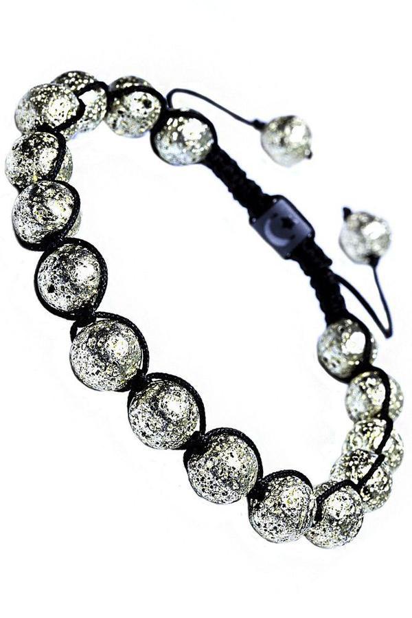 Sertifikalı Gümüş Renkli Doğal Lav Taşı Bileklik - Image 1