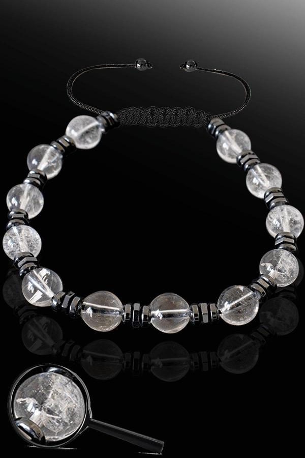 Sertifikalı Hematitli Doğal Kristal Kuvars Taşı Bileklik - Ayarlamalı - Image 1