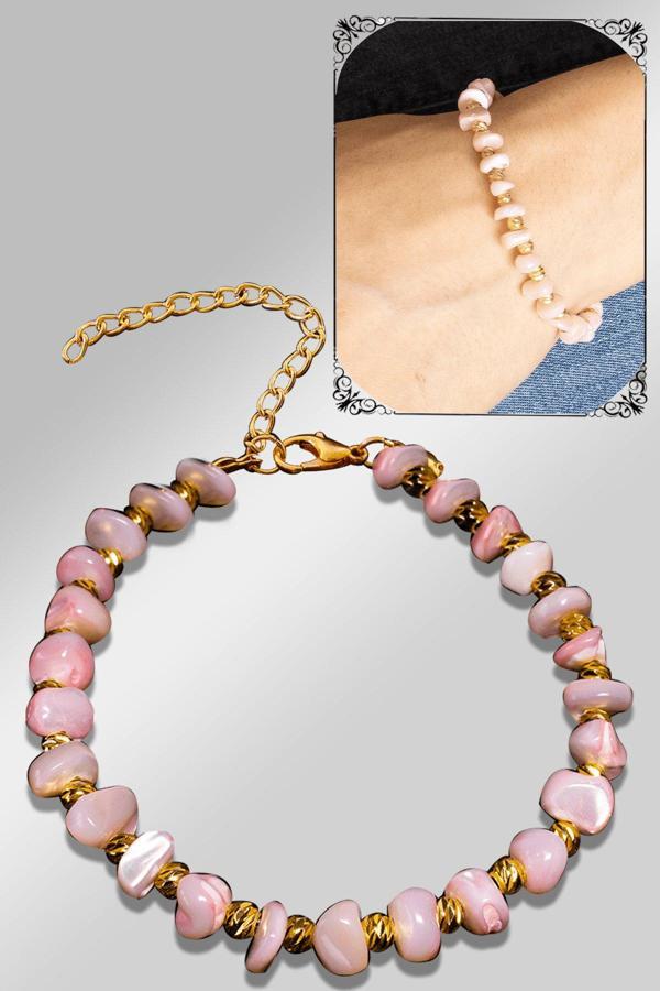 Sertifikalı Amorf Model Açık Pembe Renkli Sedef Taşı Bileklik (Ayarlamalı) - Image 1