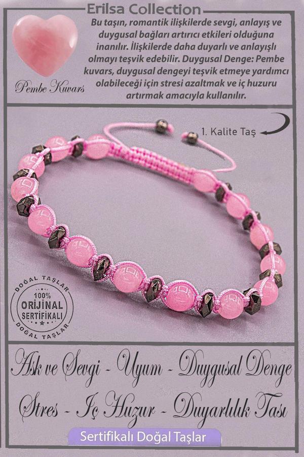 Sertifikalı Gerçek AAA+ Kalite Terahertz - Açık Pembe Kuvars Taşı Bileklik - Image 1