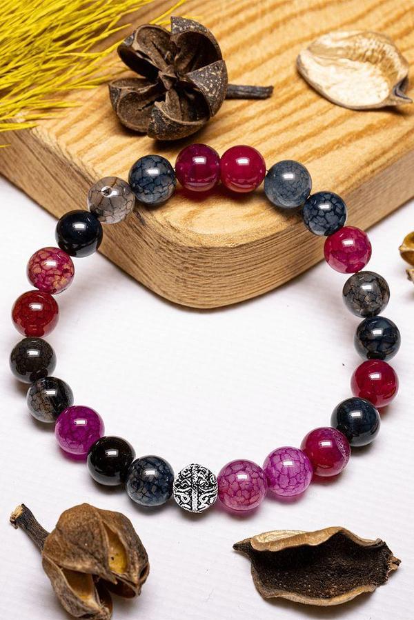 Sertifikalı Aaa+ Kalite Damarlı Renkli Akik Taşı Bileklik - Gümüş Aparatlı - Image 1