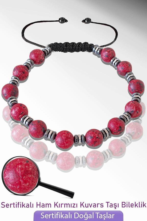 Sertifikalı Gerçek Ham İşlenmemiş Kırmızı Kuvars Taşı Bileklik - Ayarlamalı - Image 1